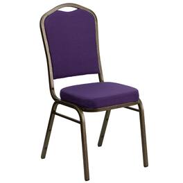 Emma + Oliver - Crown Back Stacking Banquet Dining Chair - Purple Fabric/Gold Vein Frame