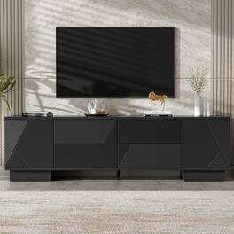 TinyHomie - 70.8in Modern TV Stand for TVs up to 75 Inches Entertainment Center with Storage Cabinets 4 Drawers and a Metal Leg - Black
