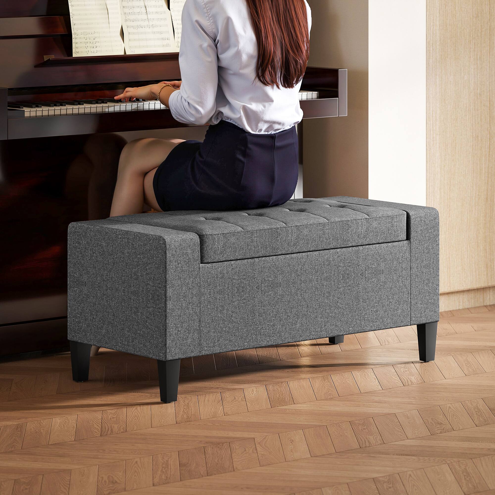 Alt View 8. Homcom - Ottoman with Storage, Storage Ottoman Bench with Lift Top and Rubberwood Legs - Gray.