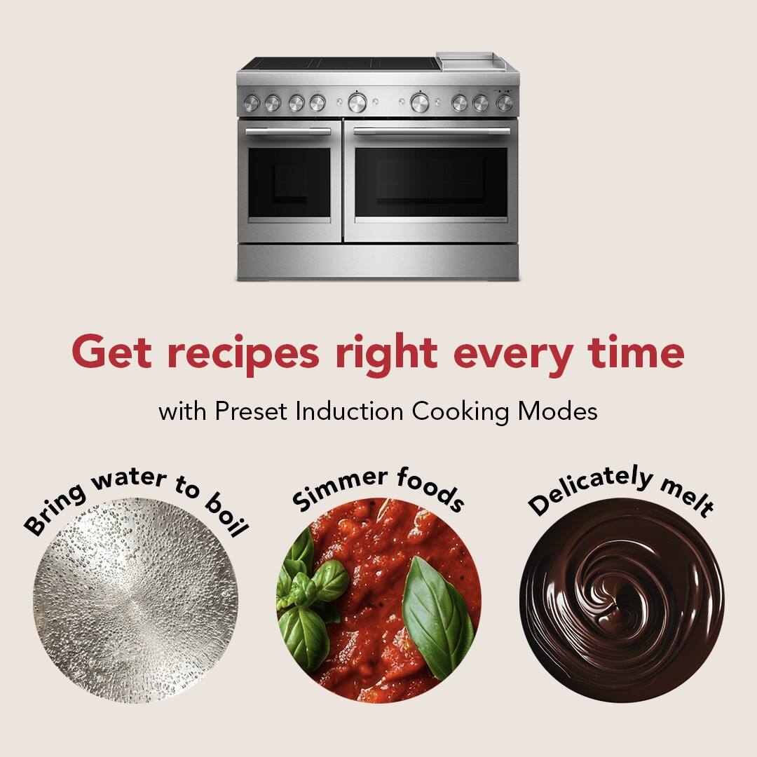 Get recipes right every time with Preset Induction Cooking Modes

- Bring water to boil
- Simmer foods
- Delicately melt