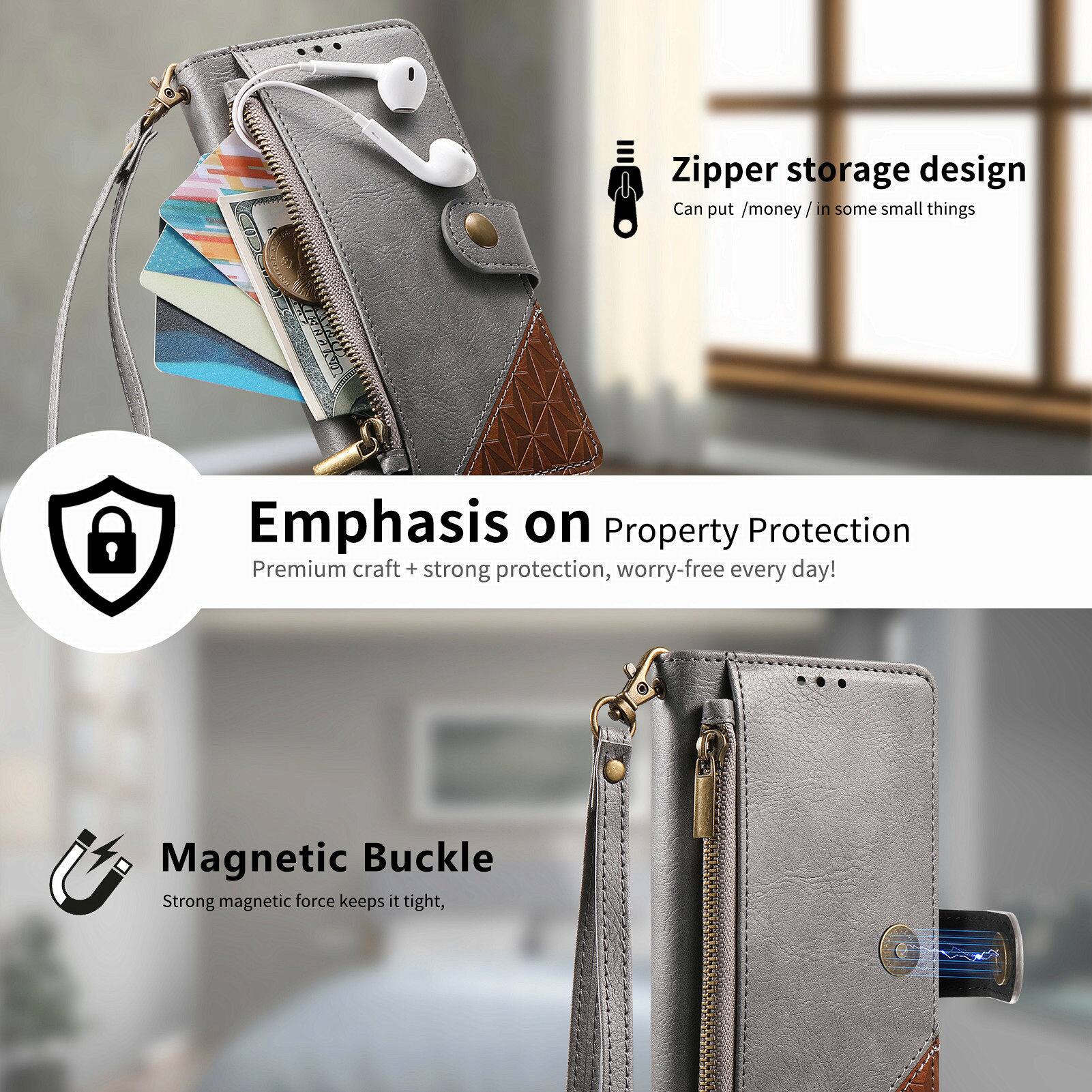 Zipper storage design  
Can put /money/ in some small things  

Emphasis on Property Protection  
Premium craft + strong protection, worry-free every day!  

Magnetic Buckle  
Strong magnetic force keeps it tight,