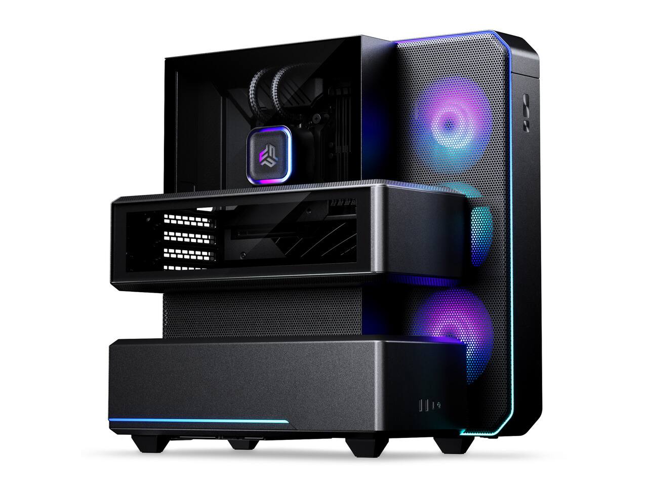 Front. Phanteks - Phanteks EX5 PLUS, ATX Multi-Chamber PC Case, 360 AIO Included, ARGB LED - Black.