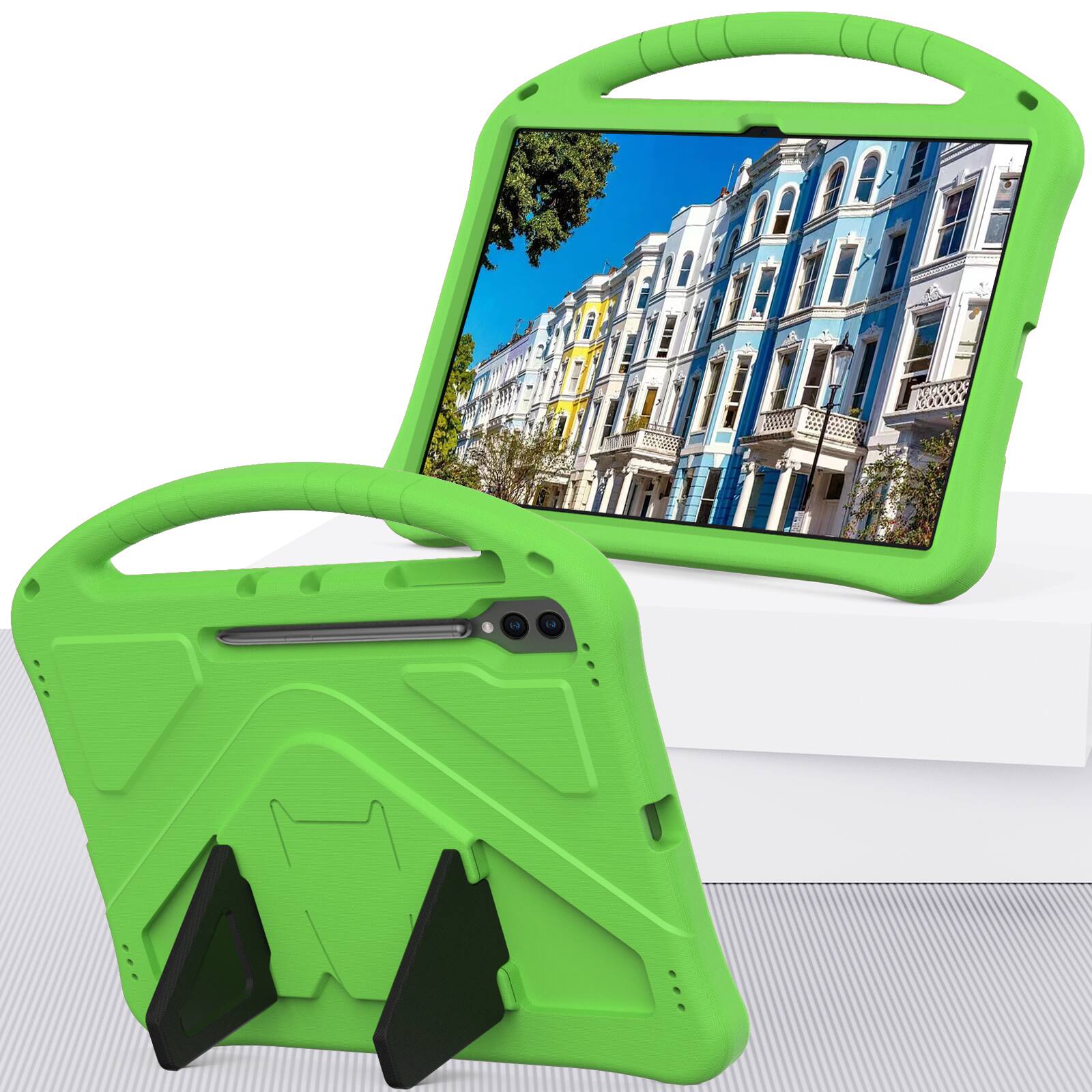 Angle. Dteck - For Samsung Galaxy Tab S9 Ultra/S8 Ultra 14.6-inch Lightweight EVA Shockproof Handle Stand Kids Case Cover - Green.