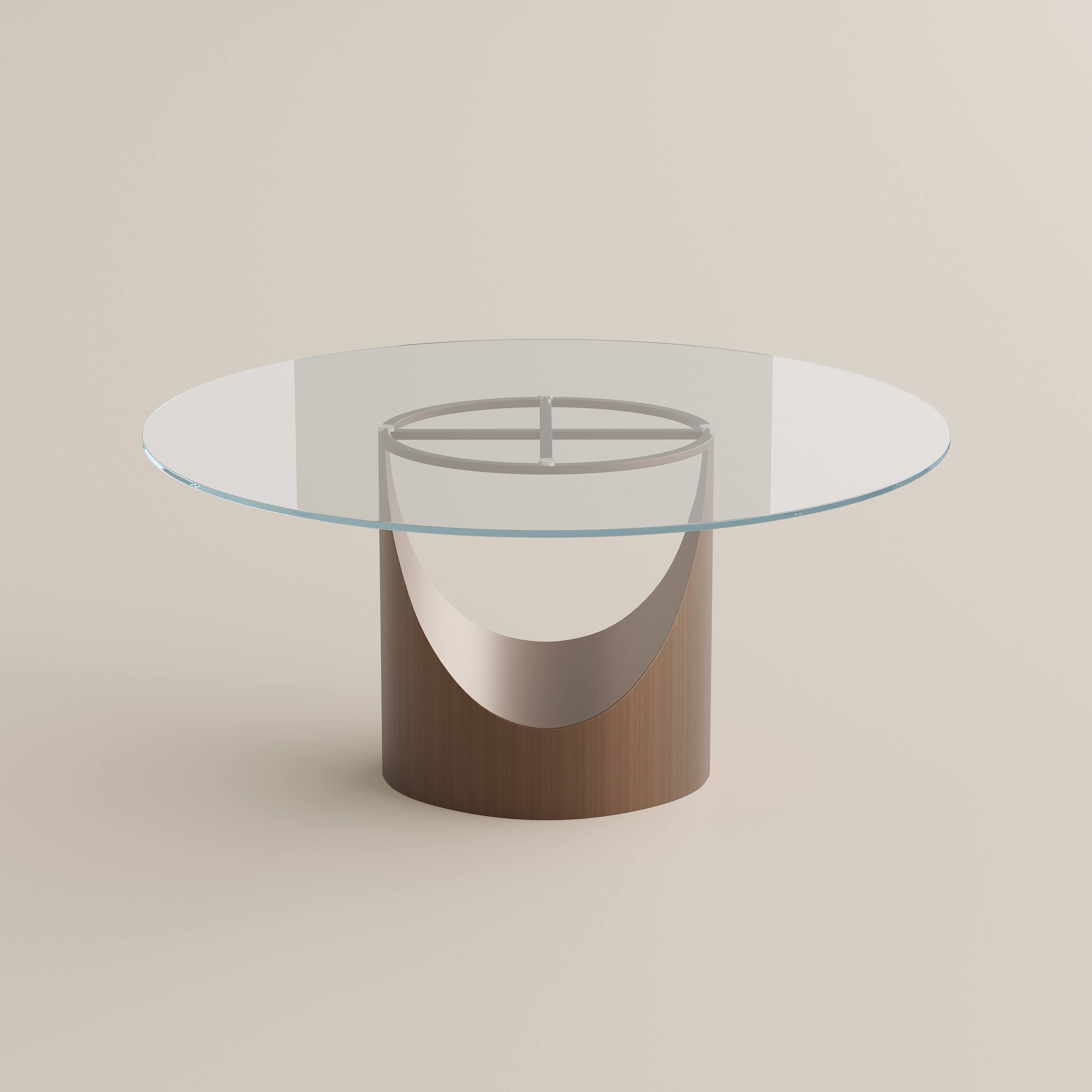 Alt View 7. POVISON - 59" Modern Round Dining Table for 6, Clear Glass Table for Kitchen with U-shaped Bronze Steel Base - Clear Tempered Glass with Bronze Steel Base.