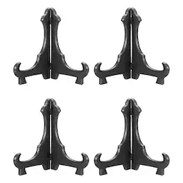 Unique Bargains - 4pcs Acrylic Easels Plate Stands 3.46 Inch Folding Display Holder for Frames Pictures Magazines - Black