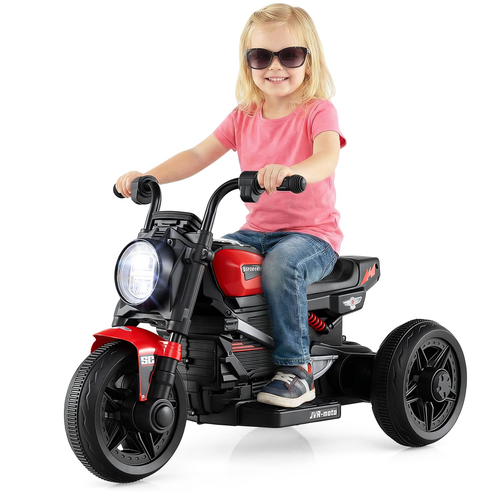 Gymax - 6V Kids Motorcycle w/Song Story LED Headlights Accelerator Pedal & 3 Wheels - Red