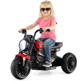 Gymax - 6V Kids Motorcycle w/Song Story LED Headlights Accelerator Pedal & 3 Wheels - Red