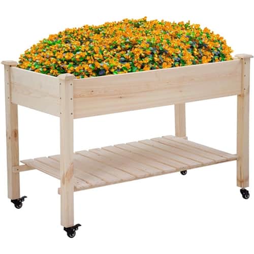 SlickBlue - Outdoor Raised Garden Bed Planter Box, 2ft Fir Wood with Locking Wheels - Brown