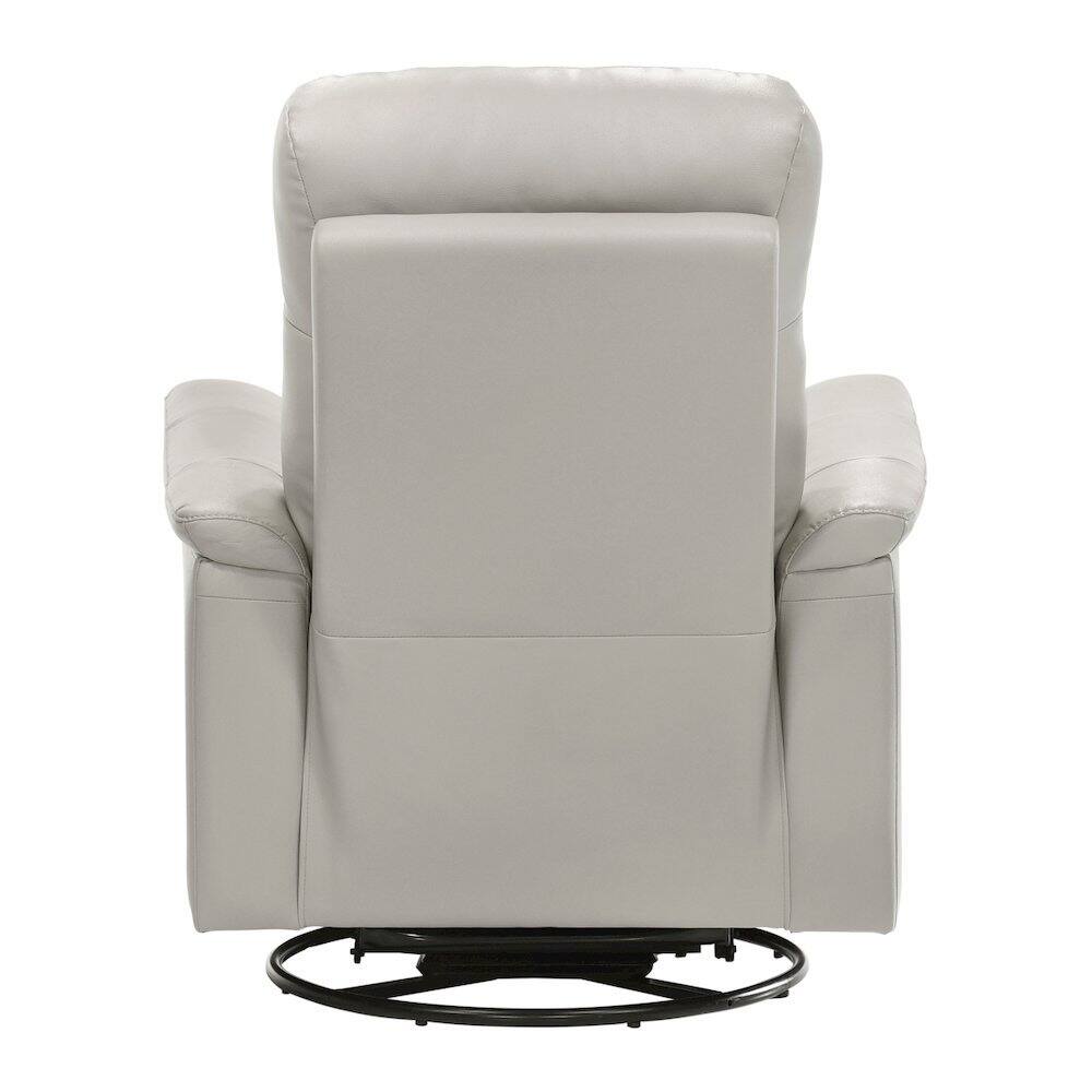 Angle. Starlight Canyon Home - Silver Leather Swivel Glider Recliner, Elegant Leather Recliner Chair - Silver.