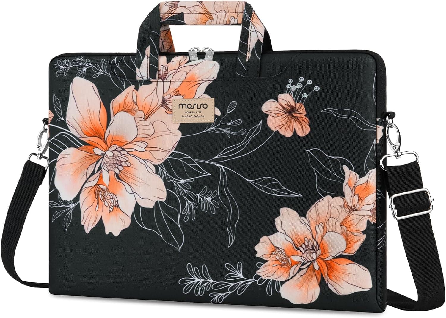 mosiso - Laptop Shoulder Bag 15-16 Inch, Laptop Briefcase Sleeve with Belt for 15-15.6 inch MacBook Air Pro HP Dell ASUS Acer - Classic Floral