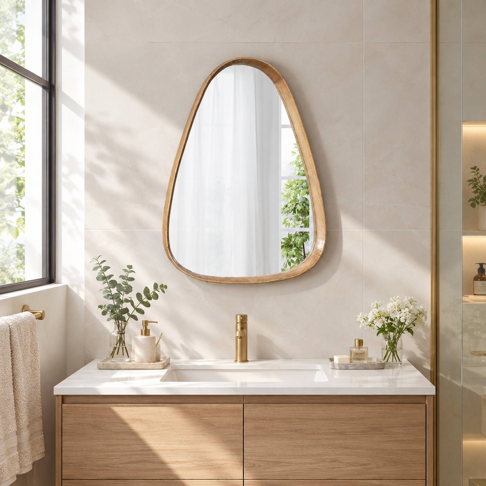 RYHNUYNE Irregular Wood Frame Wall Mirror, 35.4 x 25.6 in Glass, 15.2 ...