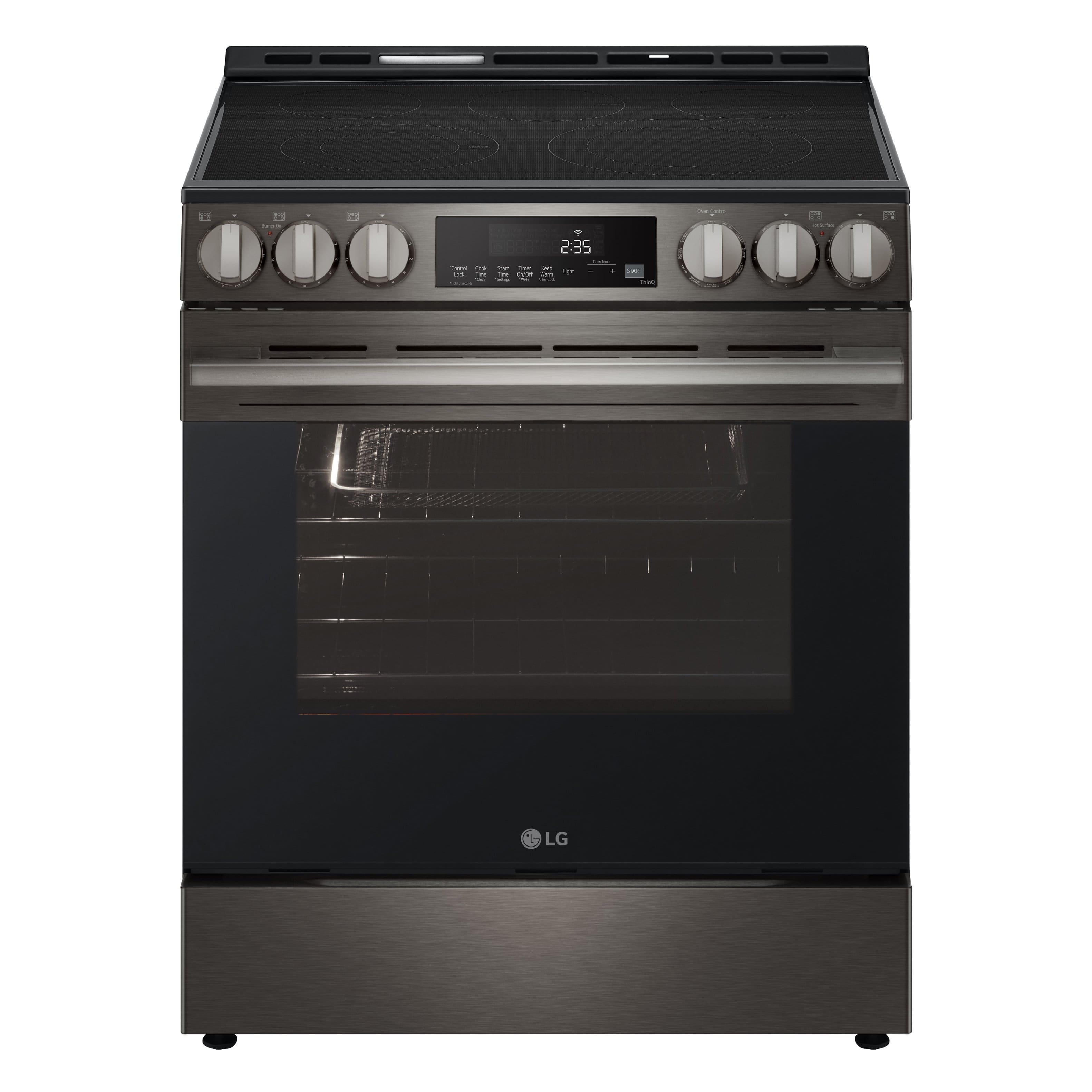 LG - 6.3 Cu. Ft. Slide-In Electric True Convection Smart Range with Air Fry and Premium Handle - PrintProof Black Stainless Steel