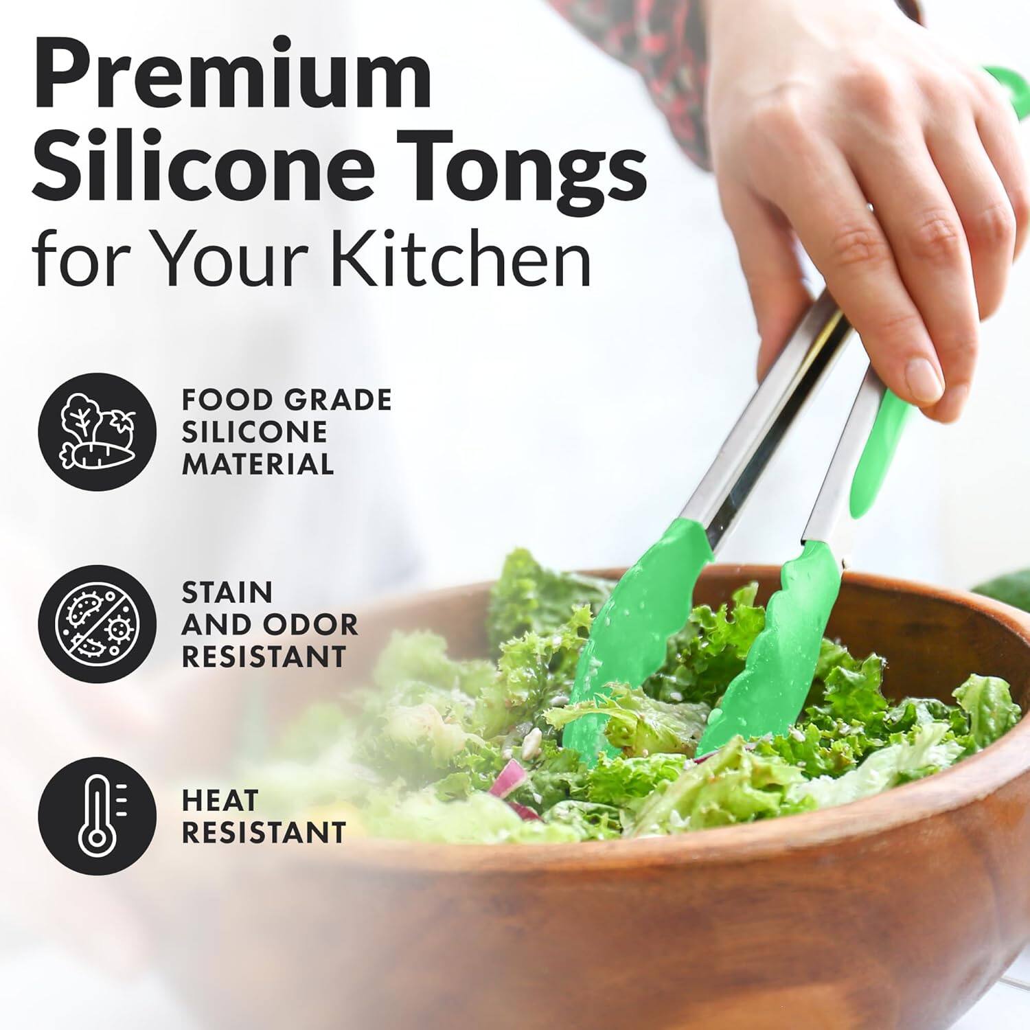 Premium Silicone Tongs for Your Kitchen, Food Grade Silicone Material, Stain and Odor Resistant, Heat Resistant