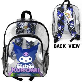 Hello Kitty - 16" Kuromi Transparent Backpack with Front pocket, Black - Clear