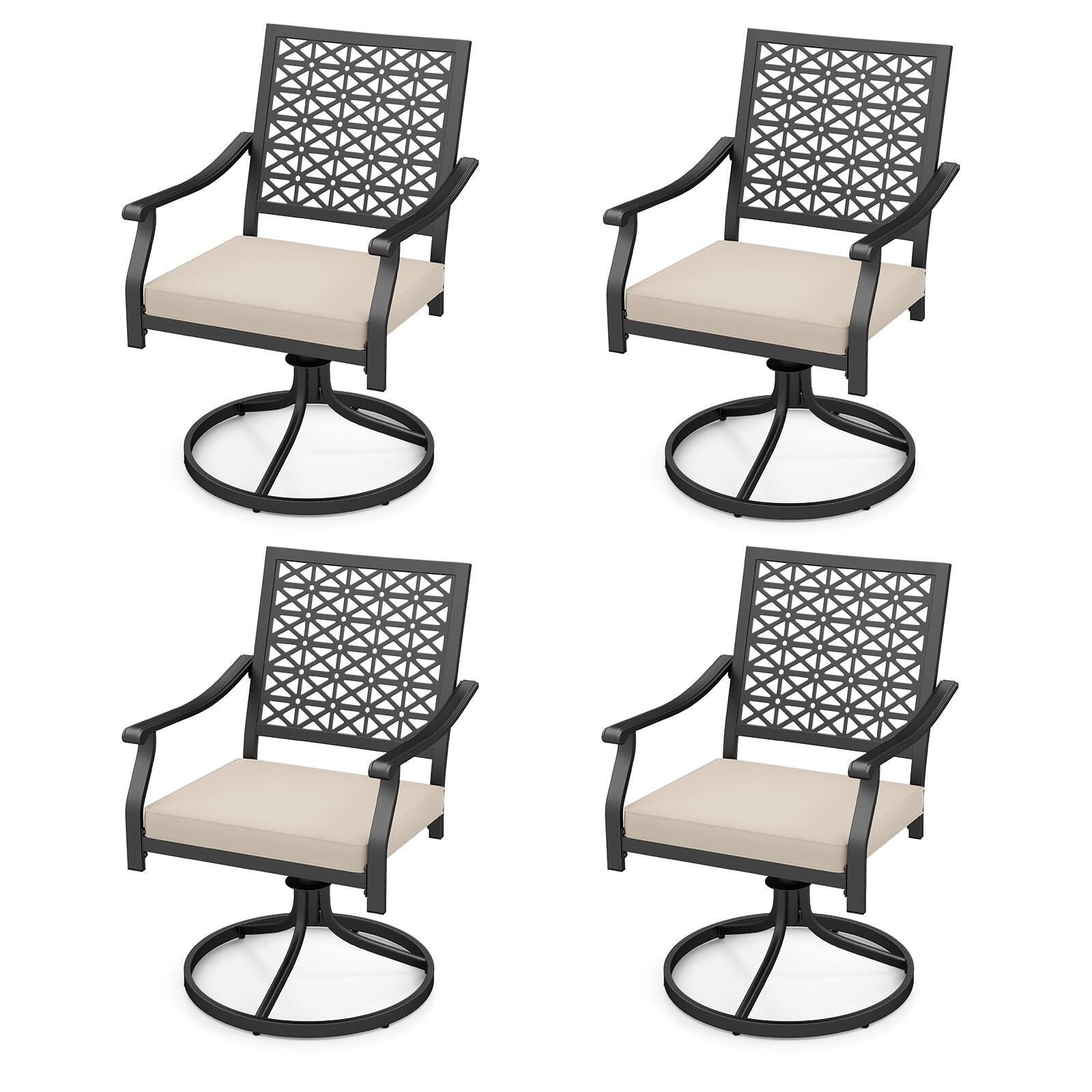 Gymax - 4 Pieces Outdoor Swivel Chairs Patio Dining Chairs w/ Padded Cushions Beige & Black - Black, Beige