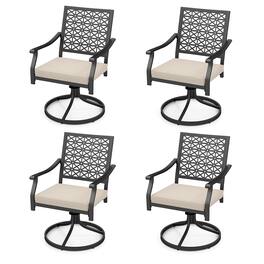 Gymax - 4 Pieces Outdoor Swivel Chairs Patio Dining Chairs w/ Padded Cushions Beige & Black - Black, Beige