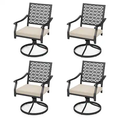 Front. Gymax - Gymax 4 Pieces Outdoor Swivel Chairs Patio Dining Chairs w/ Padded Cushions Beige & Black - Black, Beige.