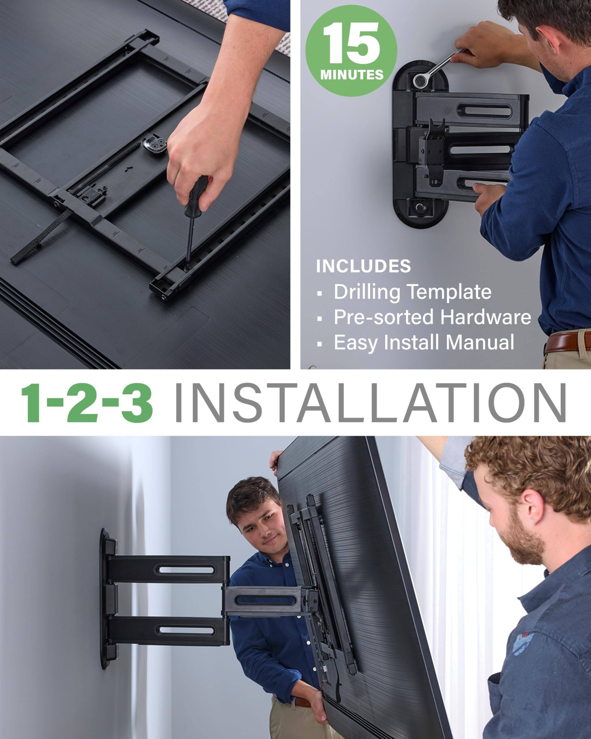 15 MINUTES

INCLUDES
Drilling Template
Pre-sorted Hardware
Easy Install Manual

1-2-3 INSTALLATION