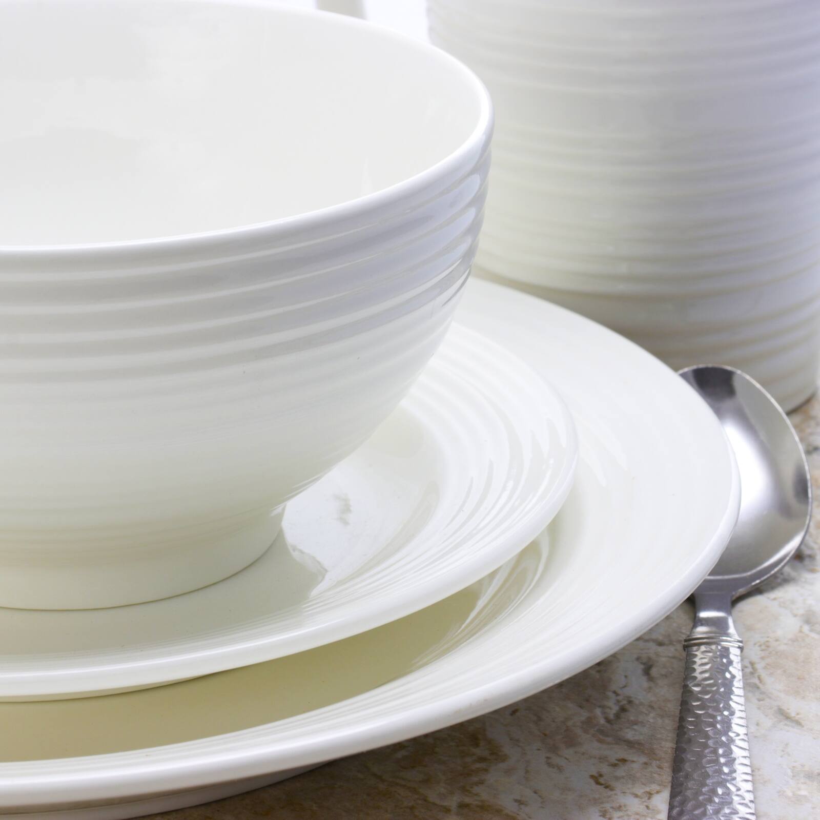 Alt View 4. Gibson - Gibson Home Amelia Court 16 Piece Dinnerware Set in White  Embossed - White.