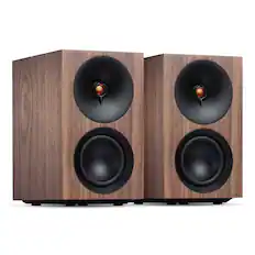 Front. Cambridge Audio - Cambridge Audio L/R S Ultra Compact Wireless Active Stereo Speakers - Pair - Walnut.