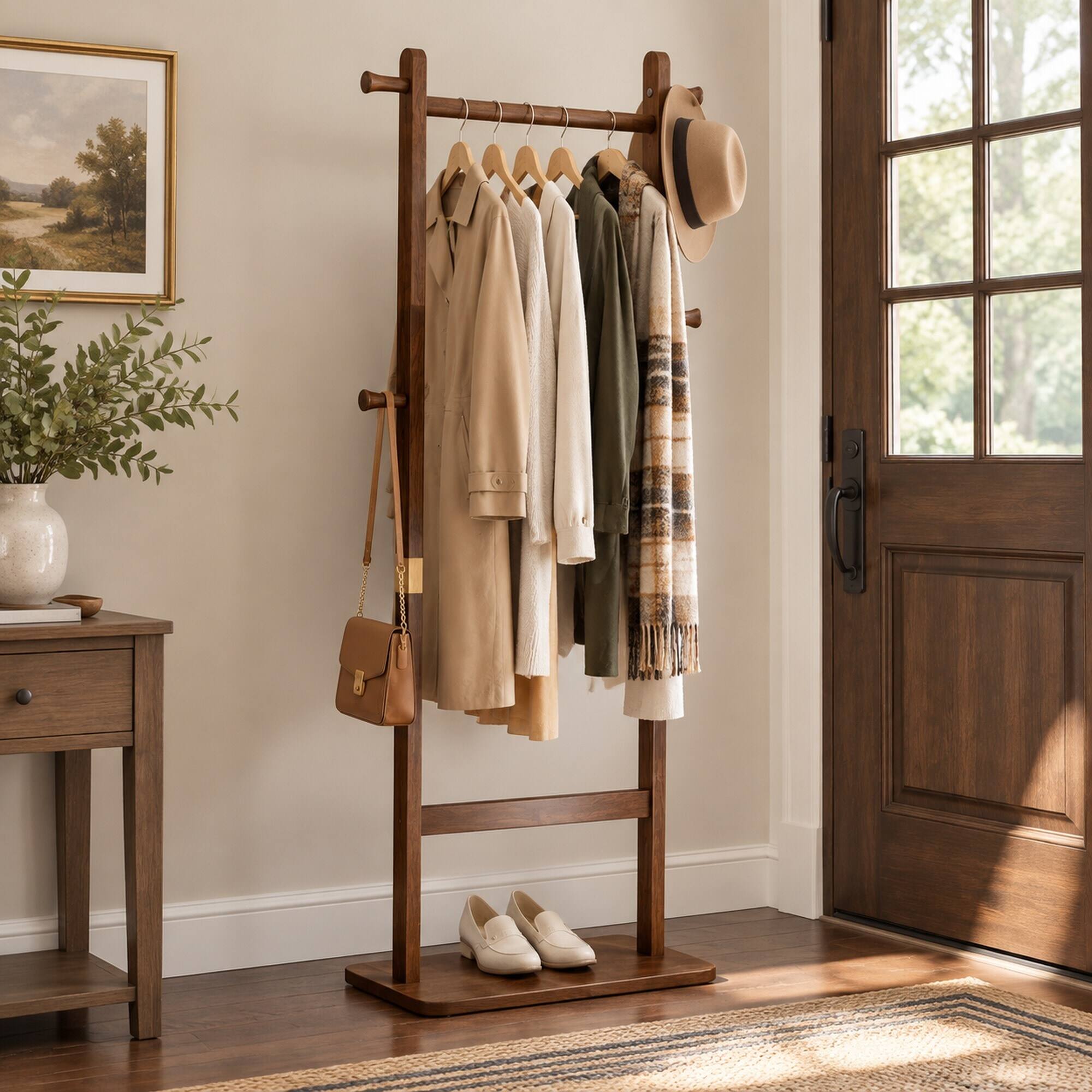RYHNUYNE Solid Wood Coat Rack, 23.6 x 11 x 71 in, Finish, Sturdy Space ...