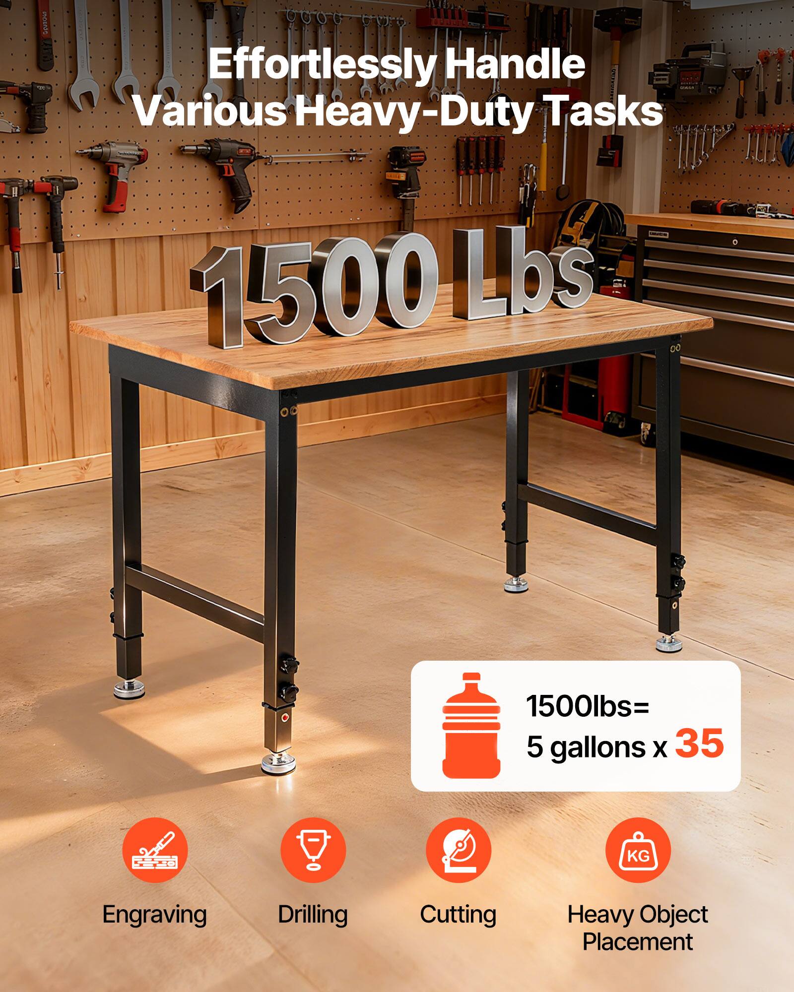 Effortlessly Handle Various Heavy-Duty Tasks

1500 Lbs

1500lbs = 5 gallons x 35 KG

Engraving  
Drilling  
Cutting  
Heavy Object Placement