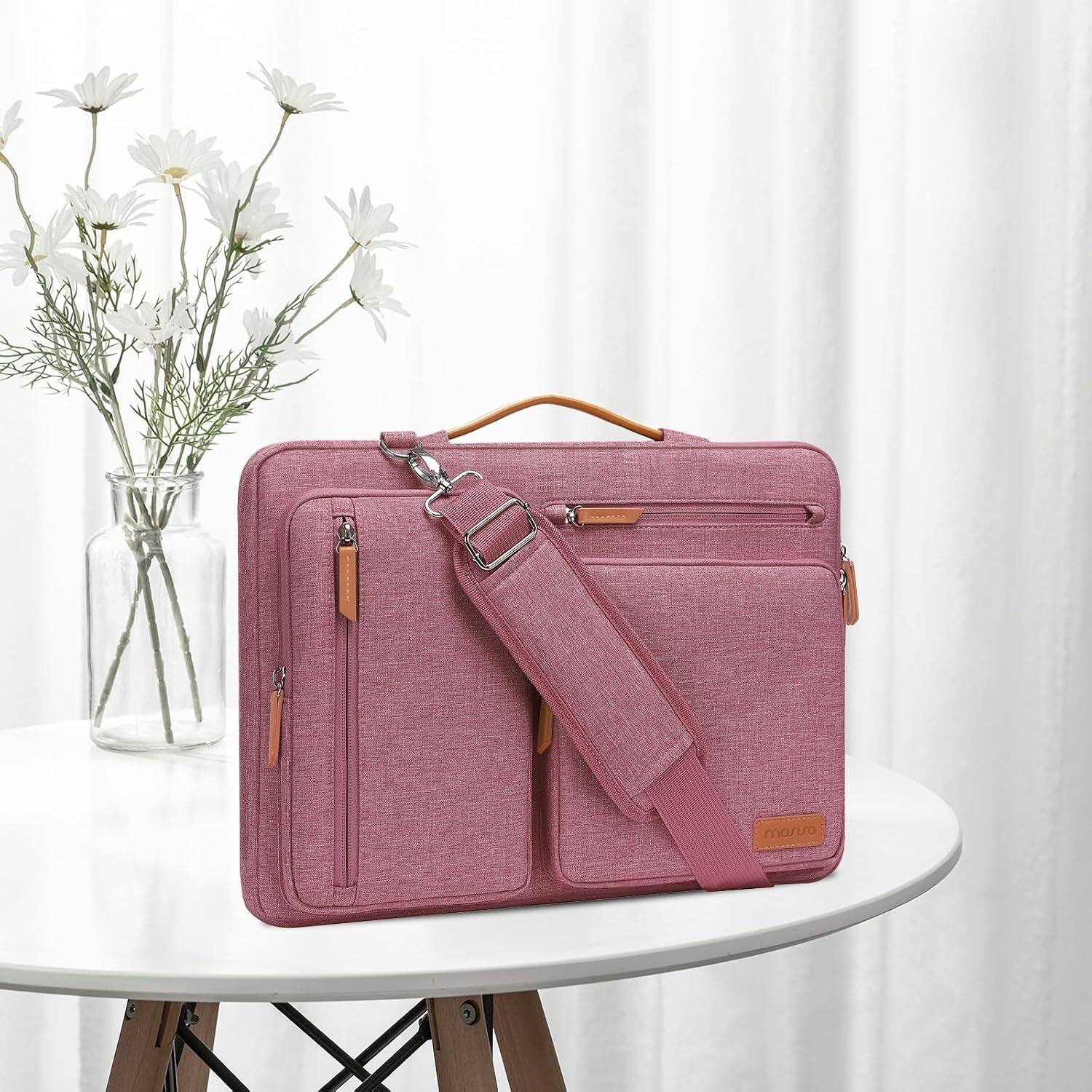 Left. mosiso - 360 Protective Laptop Shoulder Bag 15-15.6 inch Computer Messenger Bag for MacBook Pro 16 inch HP Dell Lenovo Asus - Dusty Rose.