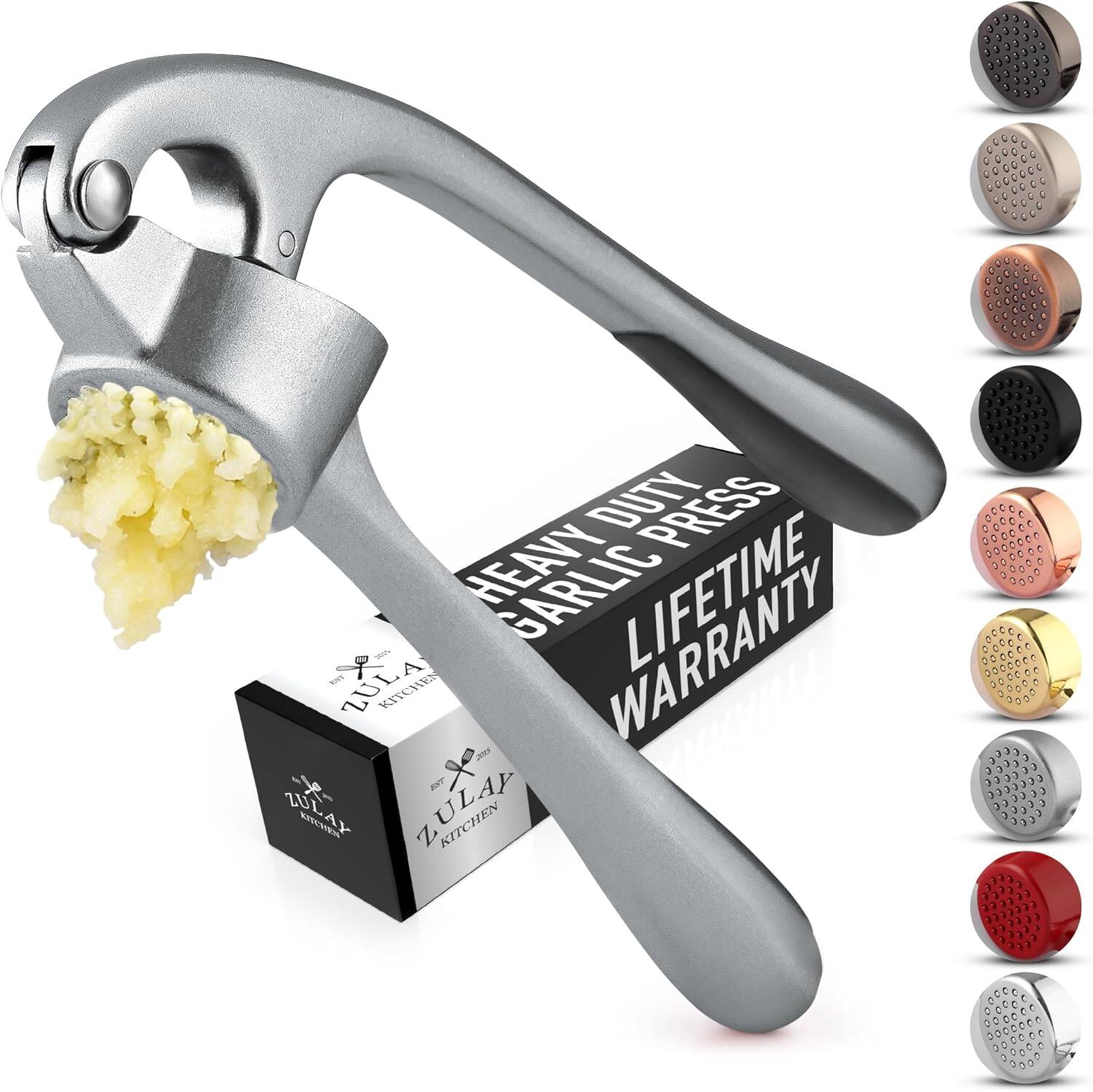 HEAVY DUTY GARLIC PRESS  
LIFETIME WARRANTY  

ZULAY KITCHEN