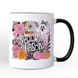 OrnamentallyYou - Boho Spooky Season Ghost Mug, Cute Halloween Gift with Fall Pumpkins - White