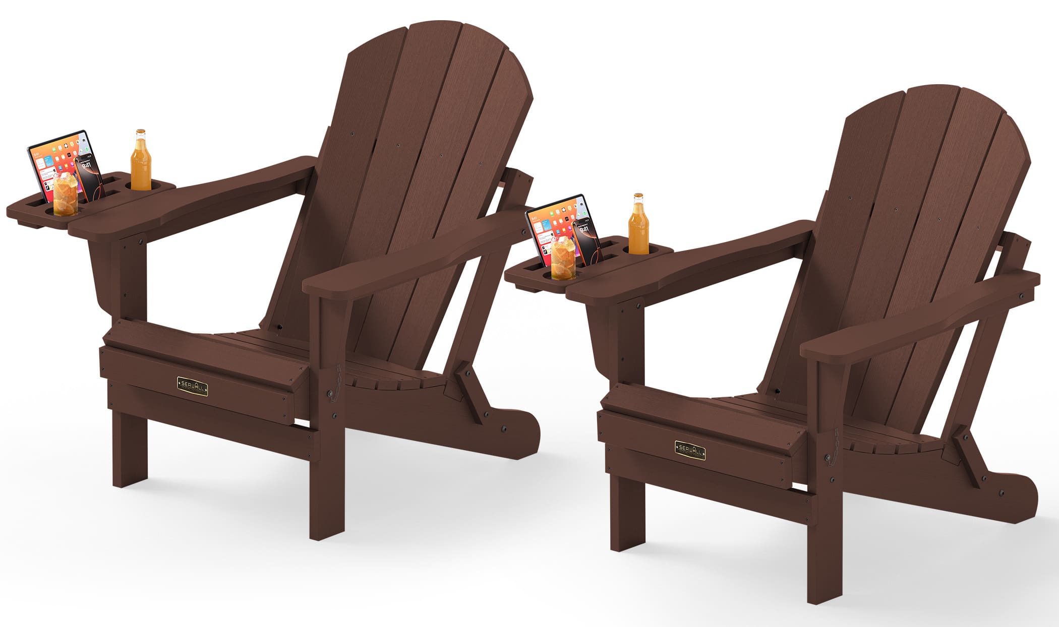 SERWALL - Folding Adirondack Chair Set of 2, Patio Chair with 4 in 1 Cup Holder, All Weather Fire Pit Chairs - Coffee price history on PriceWatchPro