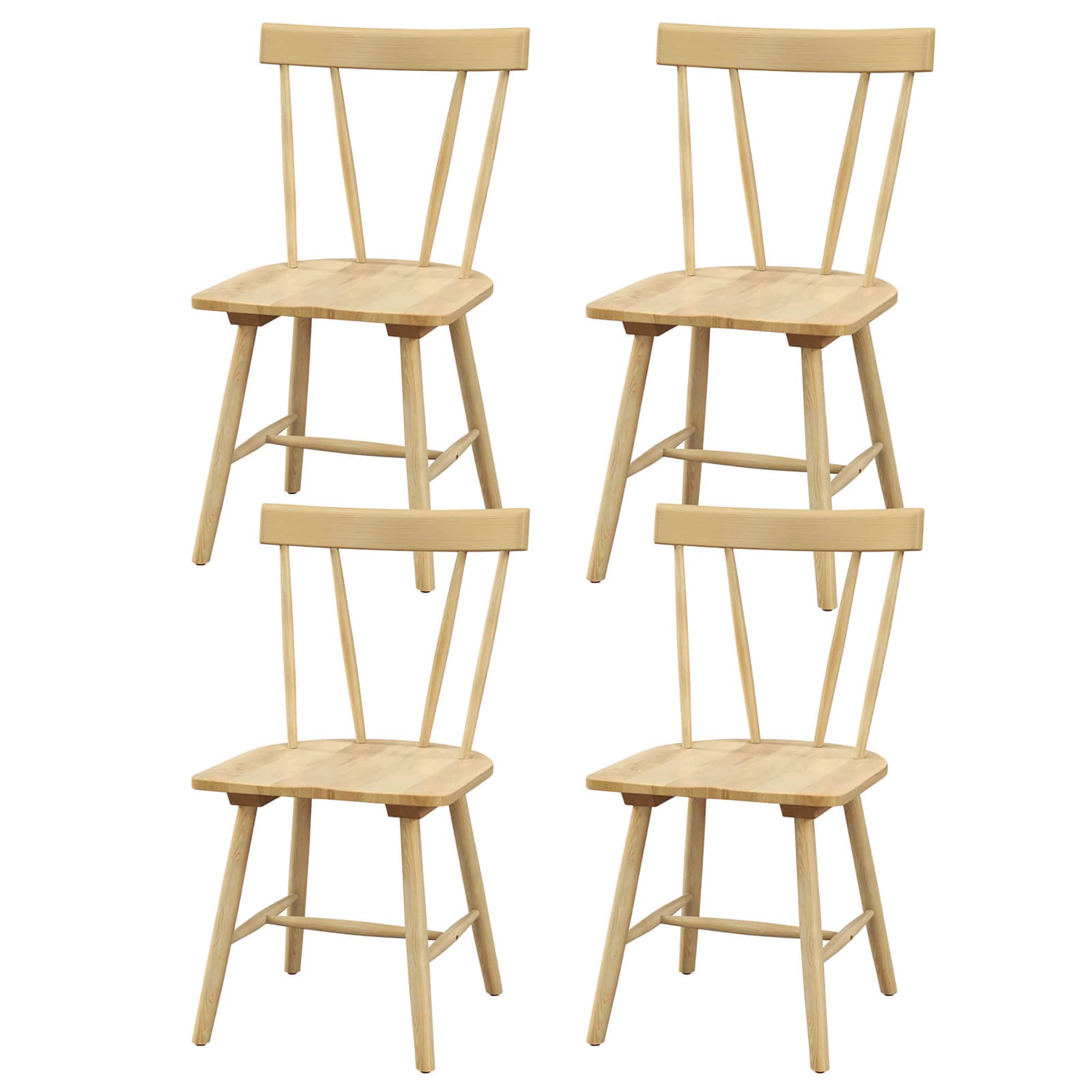 Gymax - Set of 4 Dining Chairs Windsor Chairs Wood Armless Chairs w/ Solid Rubber Wood - Nature
