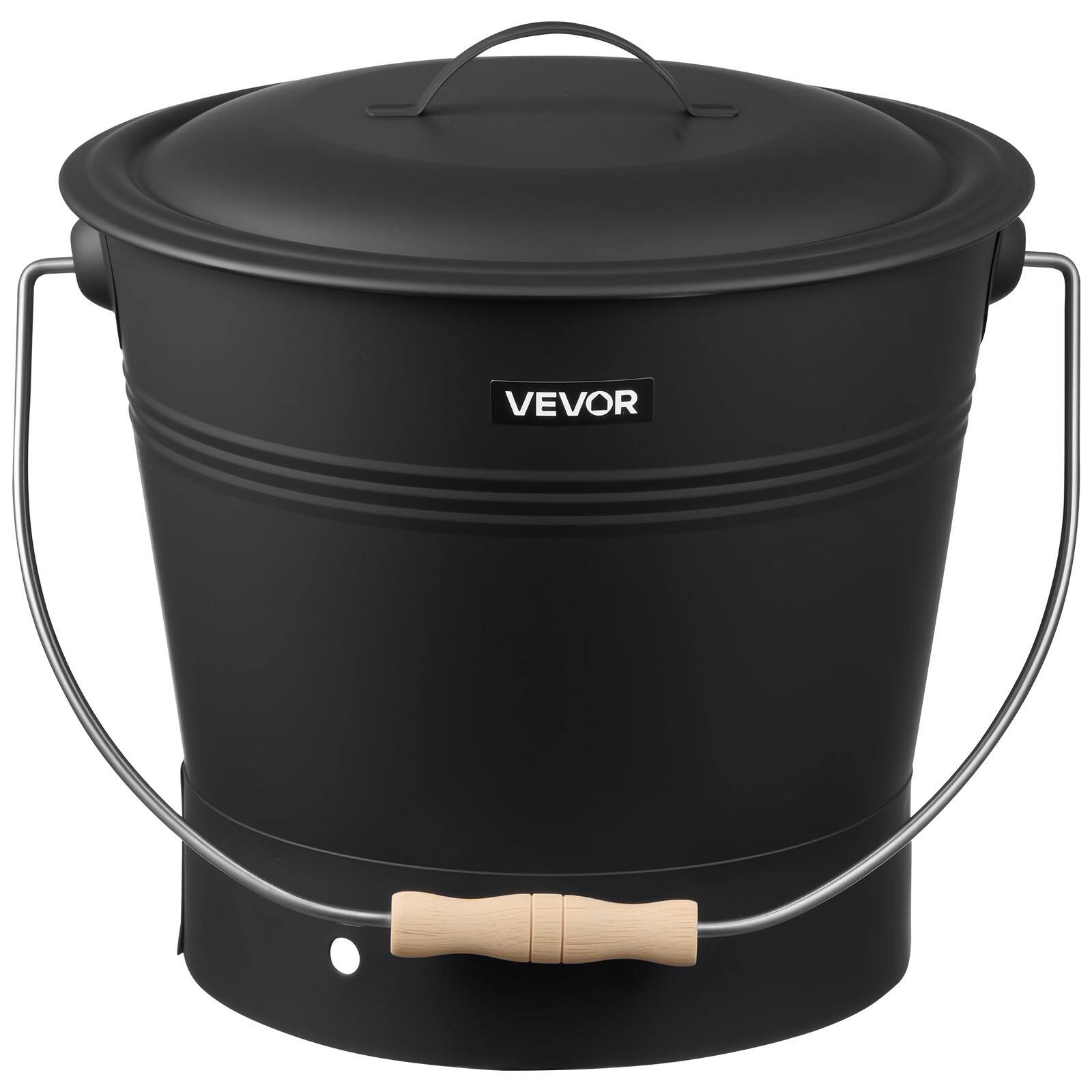 Alt View 5. VEVOR - Ash Bucket, 4 PCS with Lid, Shovel, Broom and Gloves, Metal Fireplace Charcoal Bucket and Ash Can, 2.6GAL Large Capacity - Black.