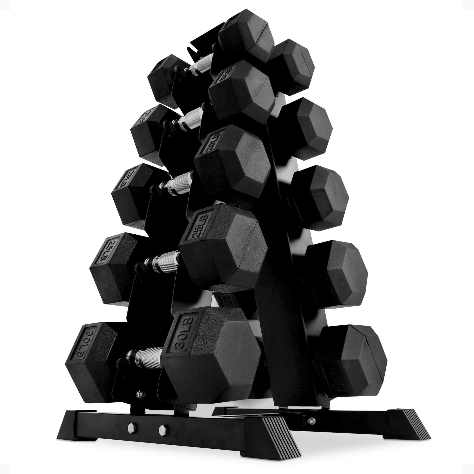 BalanceFrom Fitness - BalanceFrom Signature Alloy Steel Rubber Encased Hex Dumbbell Set - Black