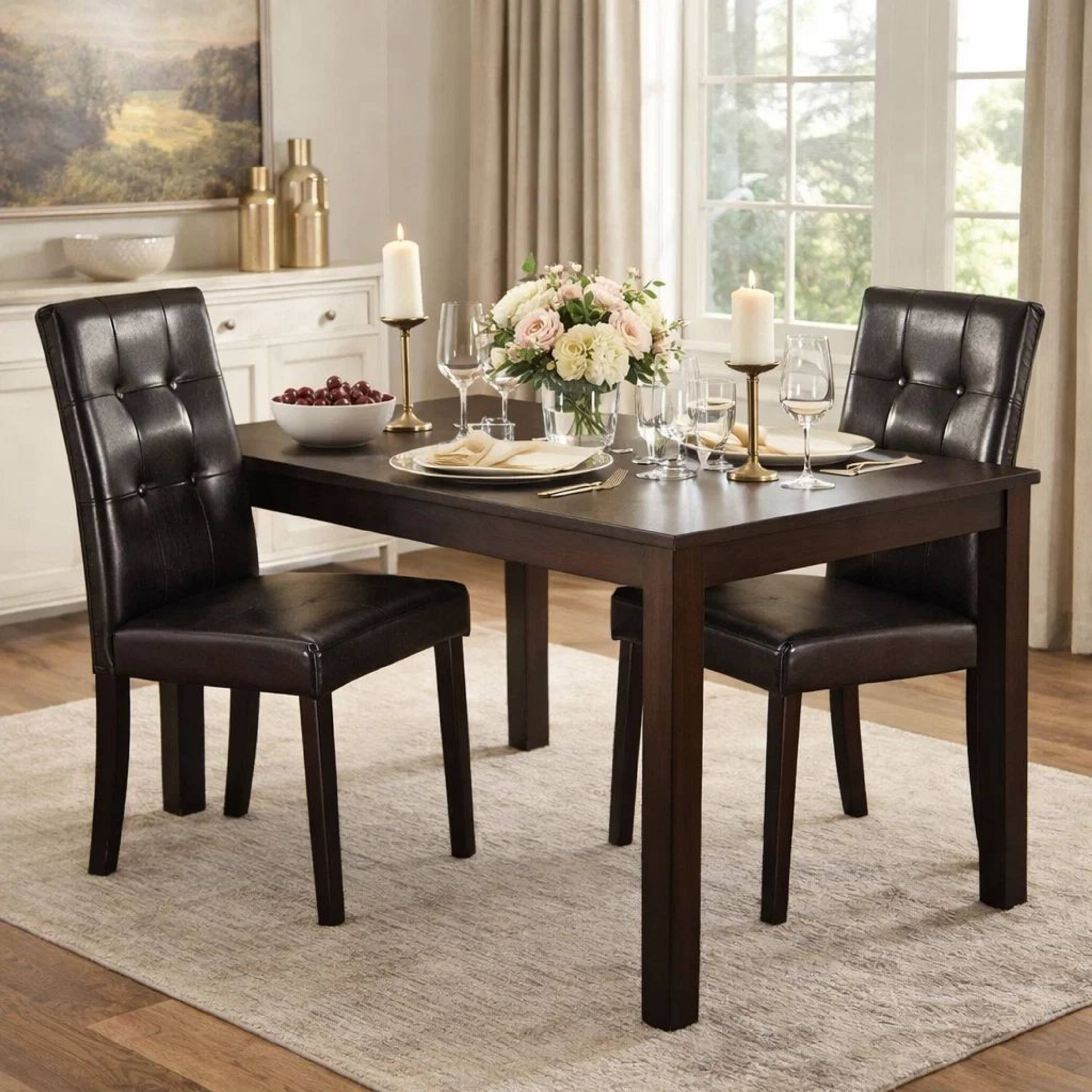 Alt View 5. Manhattan Lane - Faux Leather Dining Side Chair In Pine, Set Of 2, Dark Brown - Dark Brown.