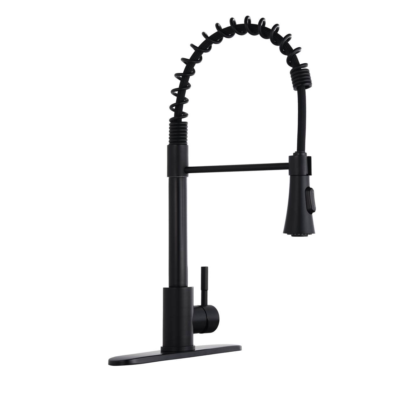 Black Single Handle Pull Down Sprayer Kitchen Faucet with Spring Design
