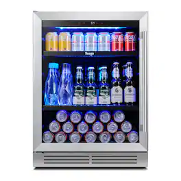 Yeego - Beverage Refrigerator Cooler - 24 inch 180 Cans Mini Fridge with Glass Door, 34-54 ℉ Under Counter Refrigerator Built-in - Stainless Steel