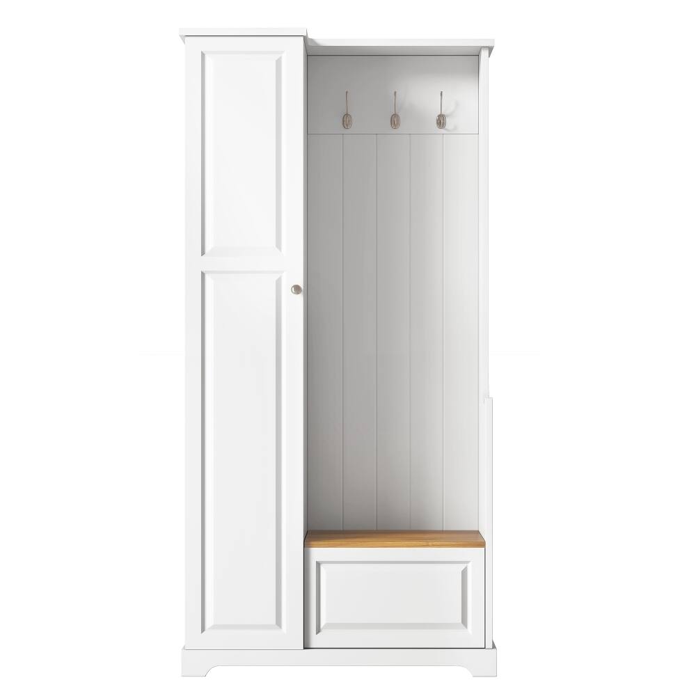 Alt View 6. Loheer - Loheer White Minimalist Hall Tree with Flip Up Bench and Adjustable Shelves - White.
