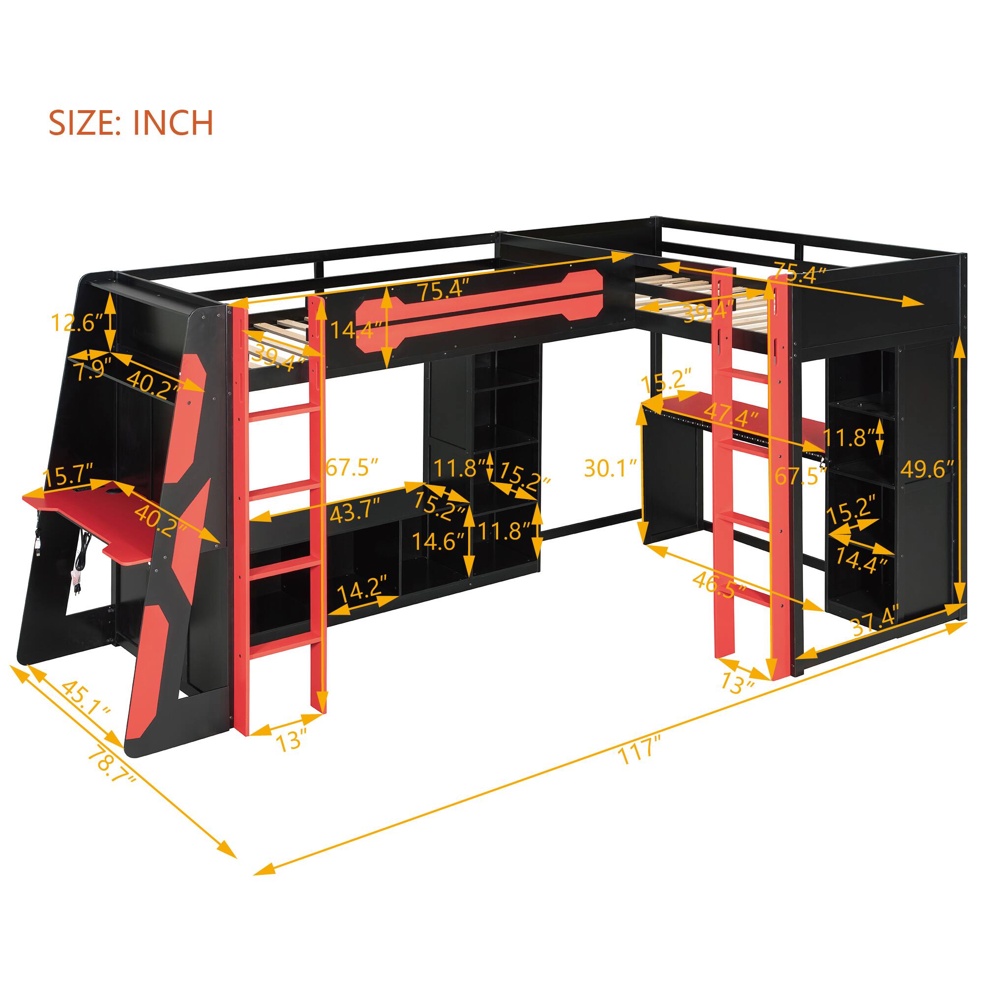 SIZE: INCH

12.6"  
7.9"  
40.2"  
15.7"  
40.2"  
45.1"  
78.7"  
75.4"  
75.4"  
39"  
14.4"  
14"  
39.4"  
15.2"  
47.4"  
11.8"  
67.5"  
11.8"  
30.1"  
67.5"  
49.6"  
15.2"  
43.7"  
15.2"  
15.2"  
14.6"  
11.8"  
14.4"  
14.2"  
46.5"  
46"  
37.4"  
13"  
13"  
117"