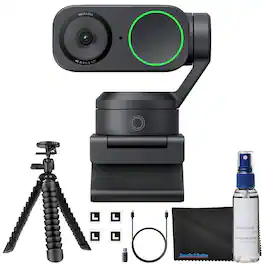 Insta360 - Link 2 - PTZ 4K Webcam for PC/Mac, 1/2" Sensor, AI Tracking, AI Noise-Canceling, Gesture Control Bundle - Black