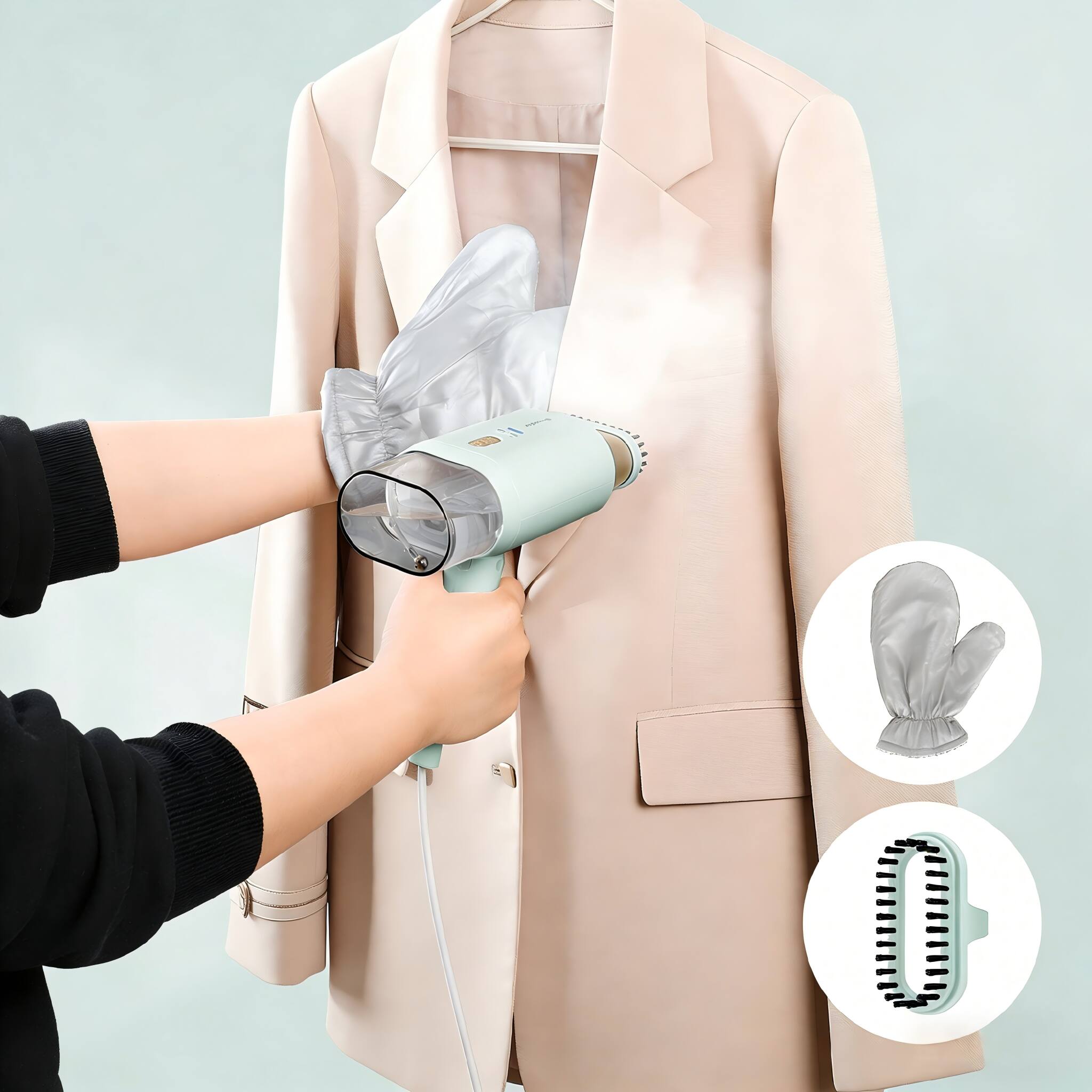 Alt View 2. Newbealer - Portable Steamer for Clothes,110V-240V Powerful Travel Steamer,20-Second Heat Up,180ml Detachable Tank,Self-Cleaning - Green.