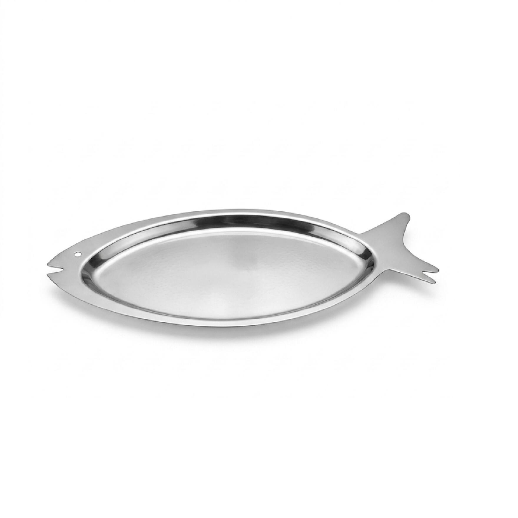 Front. Jiallo - 26" Stainless Steel Fish Serving Platter – Large Seafood Tray with Mirror Finish - Silver.