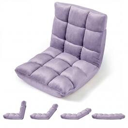 Costway - Floor Chair with Back Support, 14-Position Adjustable Back, Thick Sponge Padding - Purple