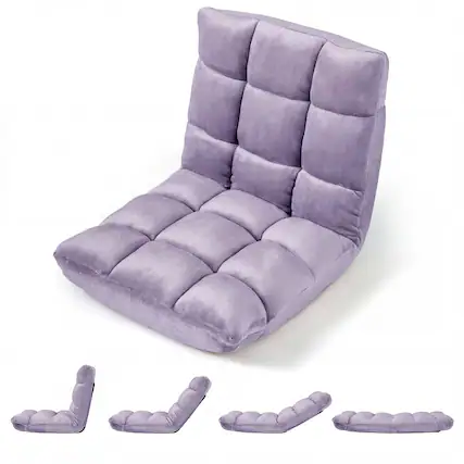 Front. Costway - Costway Floor Chair with Back Support, 14-Position Adjustable Back, Thick Sponge Padding - Purple.