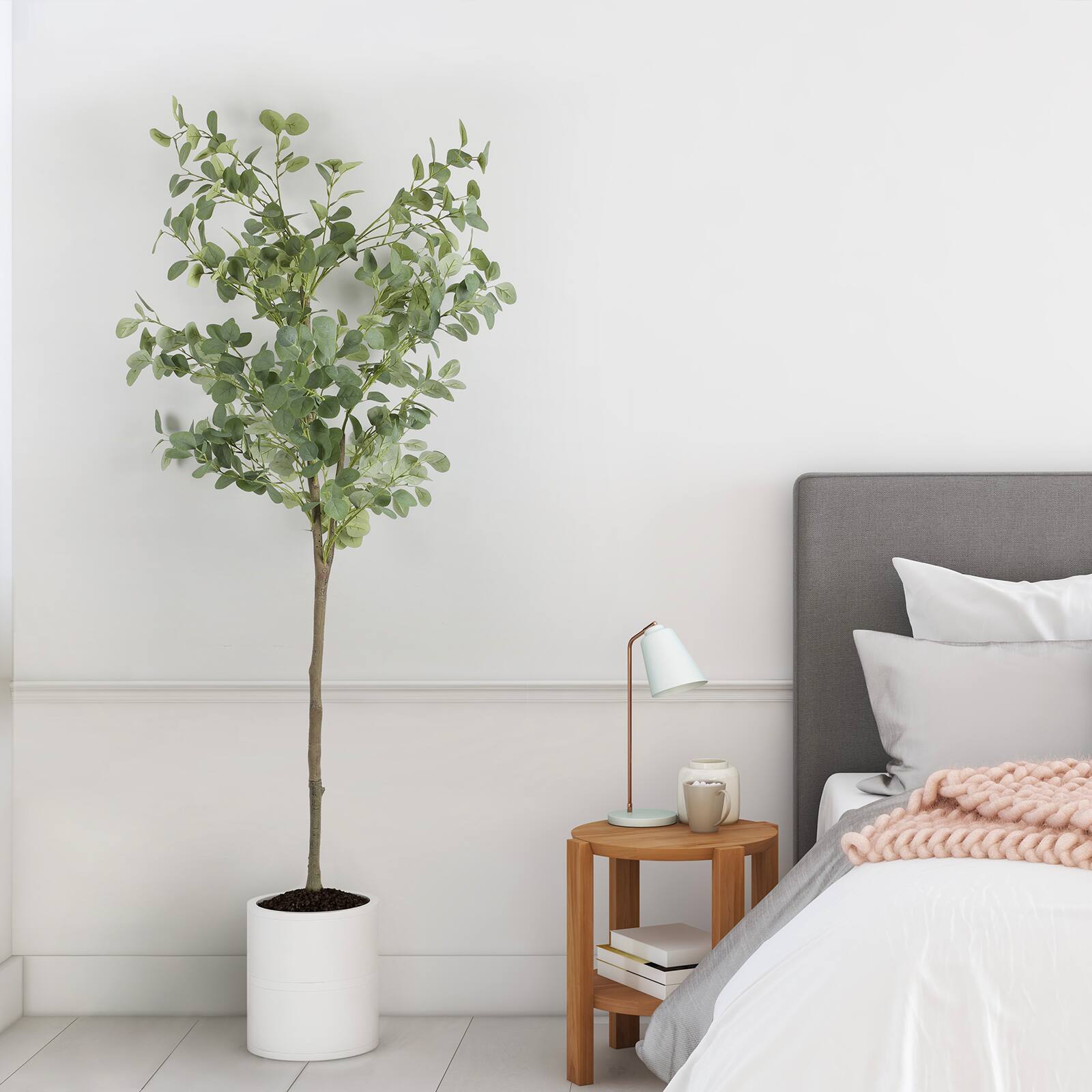 Alt View 3. Oumilen - 5.9FT Artificial Eucalyptus Tree, 1.8m Detachable Faux Silver Dollar Eucalyptus Plant for Indoor Home Decor - Green.