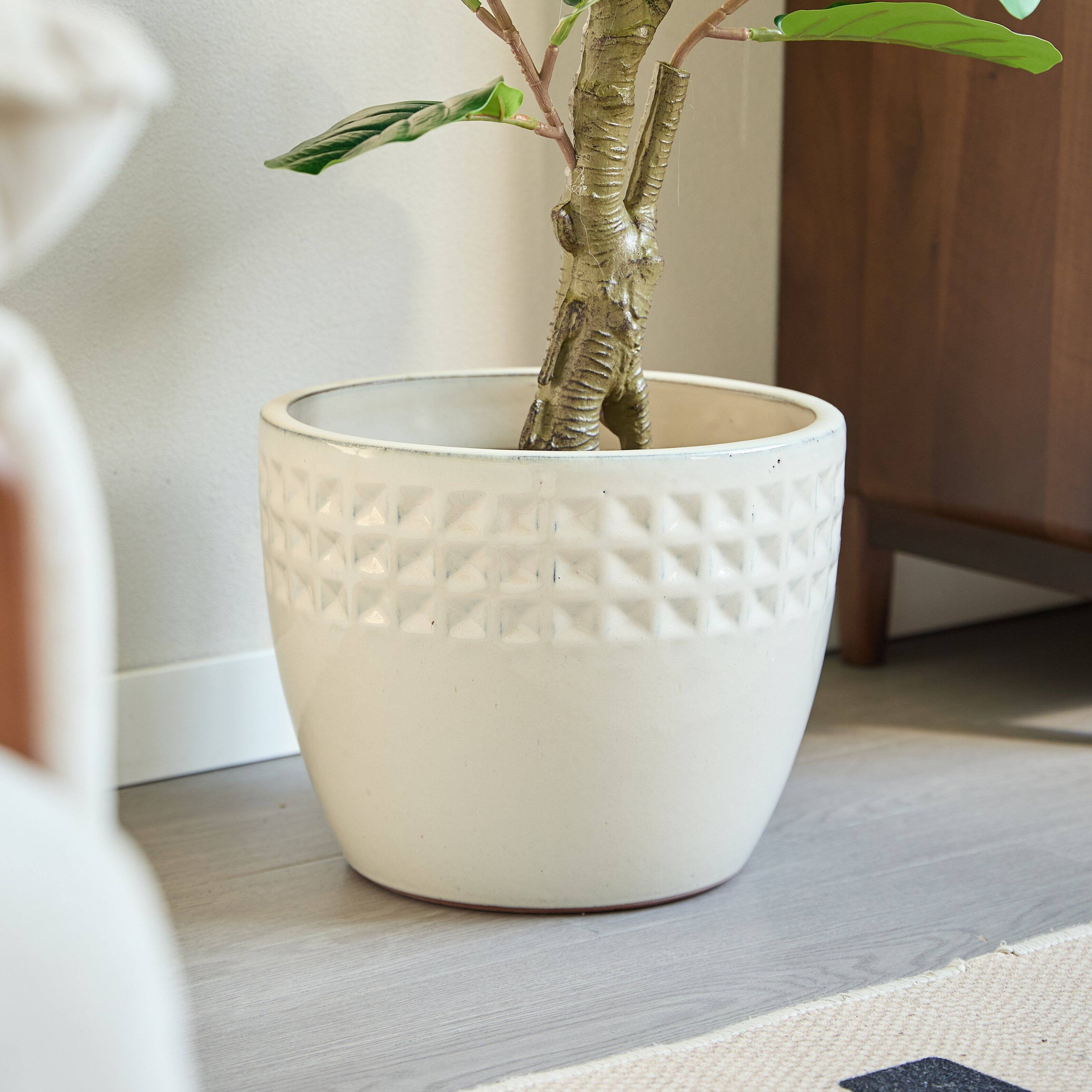Alt View 9. Loheer - Ceramic Planter Set Loheer Handmade White Ceramic Planter Set of 3, Diamond Pattern Indoor Outdoor Pots, 15 12 9 Inch.