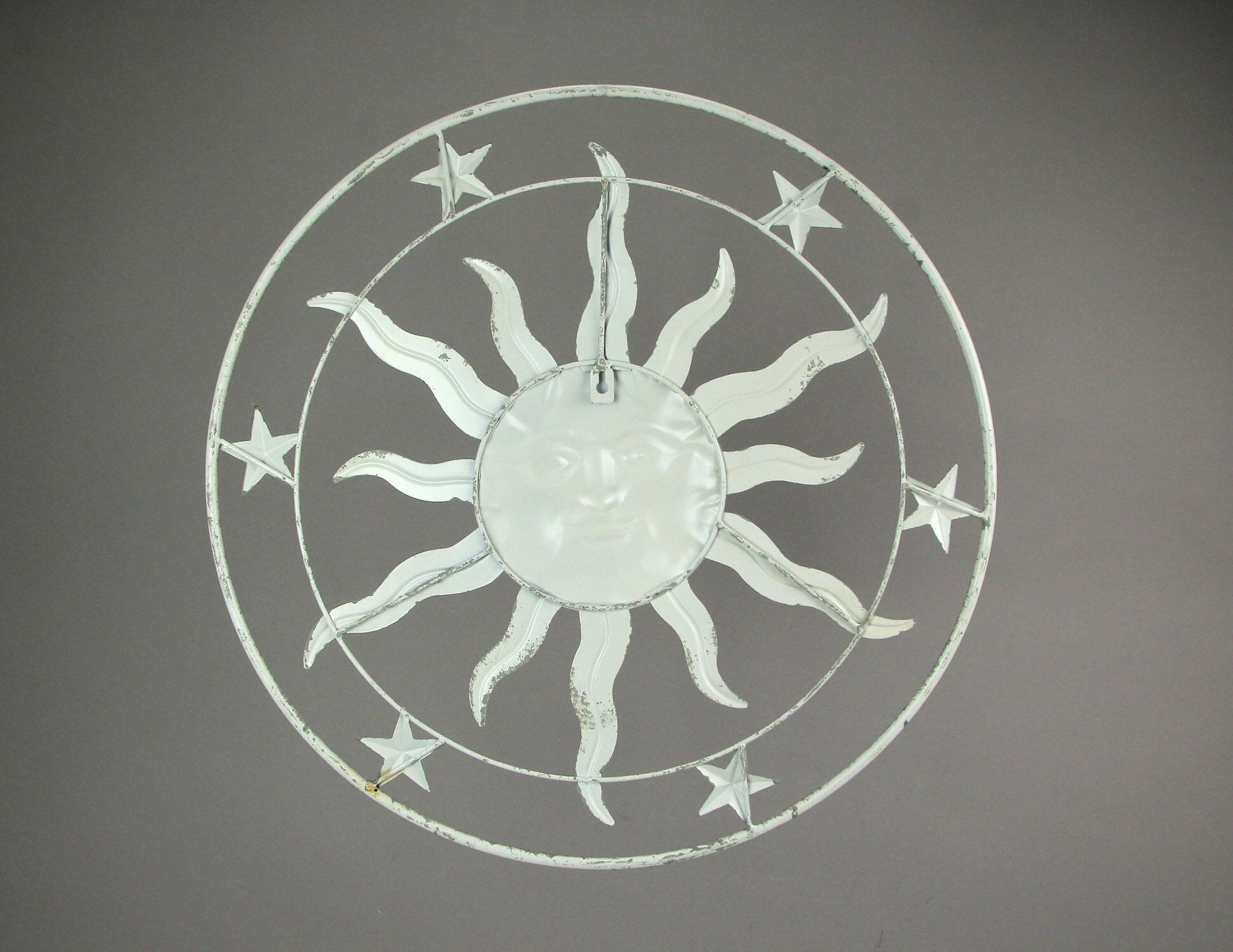 Alt View 2. Direct International - 21.5 Inch Diameter Weathered Gray Finish Sun Face Wall Hanging - Grey.