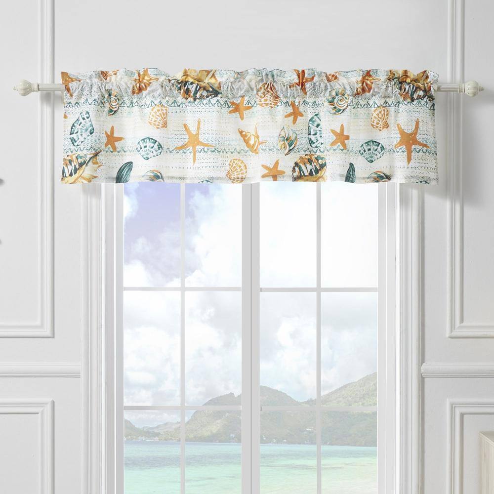 Angle. Greenland Home Fashions - Greenland Home Fashions Kona Luxurious 3" Rod Pocket Window Valance 84" x 16" Ocean - Ocean.