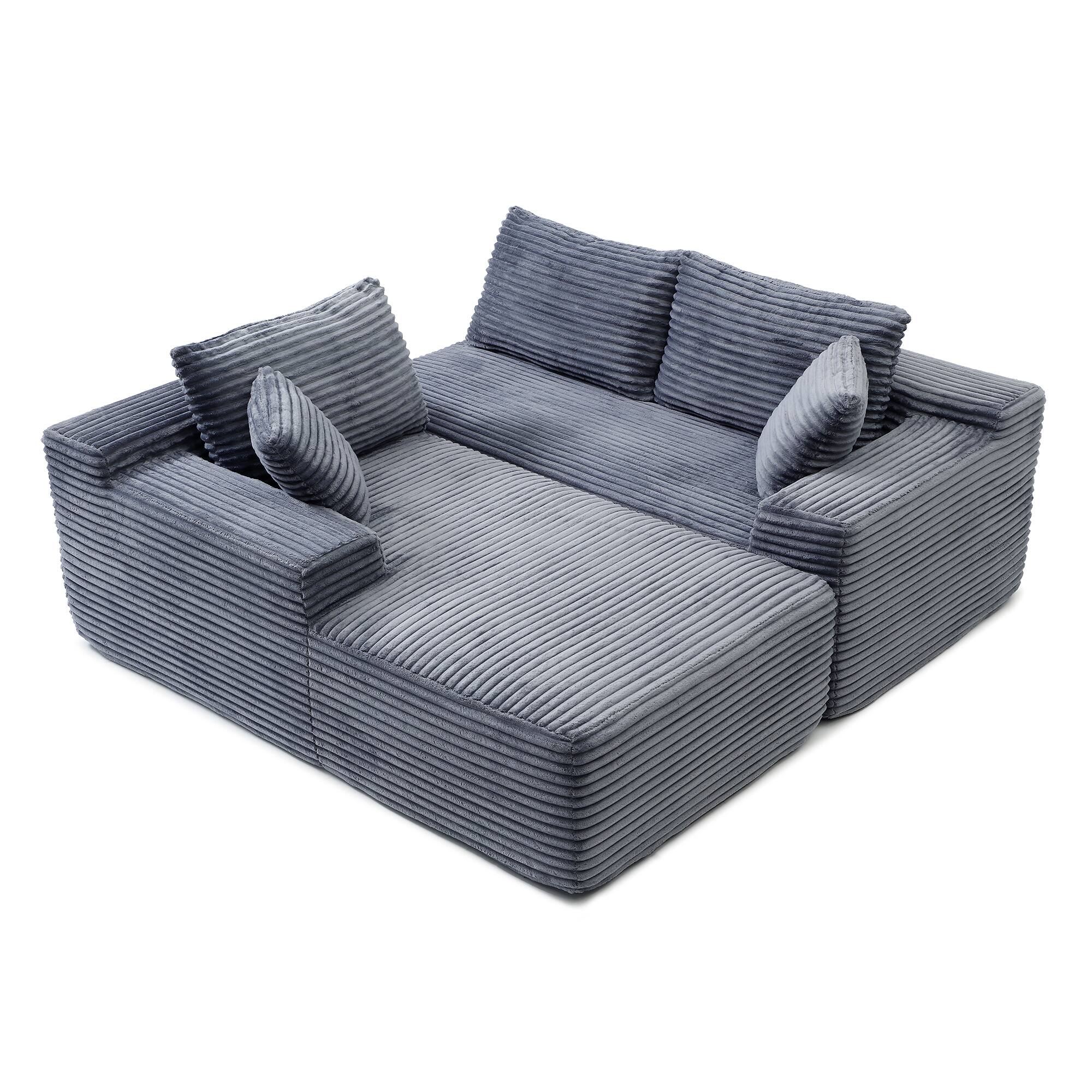 Alt View 1. Whisen - Modular L-Shaped Sectional Compressed Sofa with Soft Corduroy and Deep Seats,No Assembly Required-Gray - Gray.