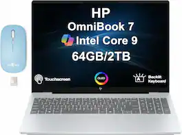 HP - Upgraded - OmniBook 7 Laptop 16.0 2048x1280 Display (Core 9 270H, 64GB, 2TB SSD, Win 11 Pro) w/Dockztorm Wireless Mouse - Glacier Silver