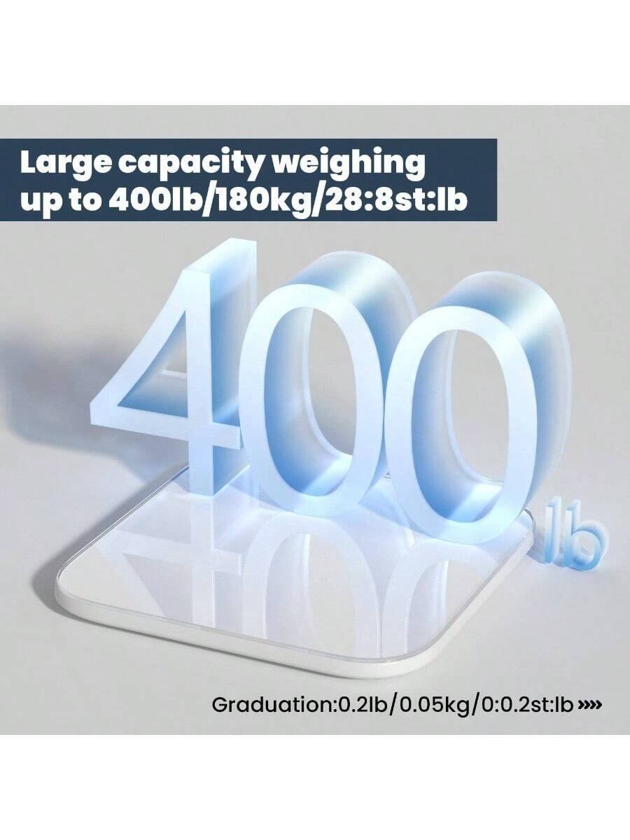 Large capacity weighing up to 400lb/180kg/28:8st:lb

Graduation: 0.2lb/0.05kg/0:0.2st:lb